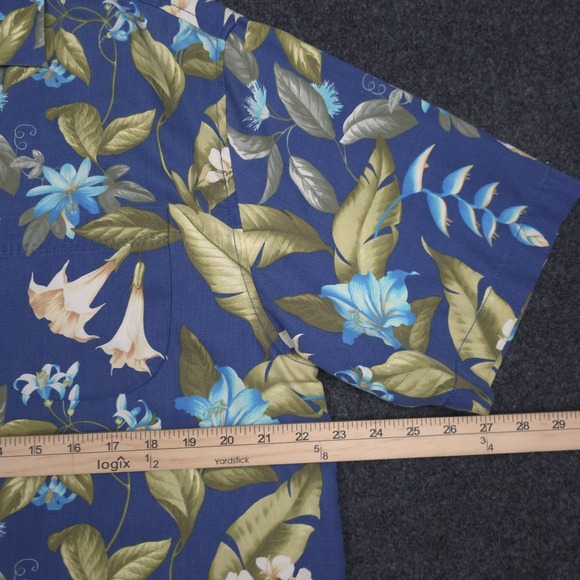 Tommy Bahama Men's Medium Silk Blend Blue Floral Short Sleeve Button Front Shirt - Picture 5 of 8